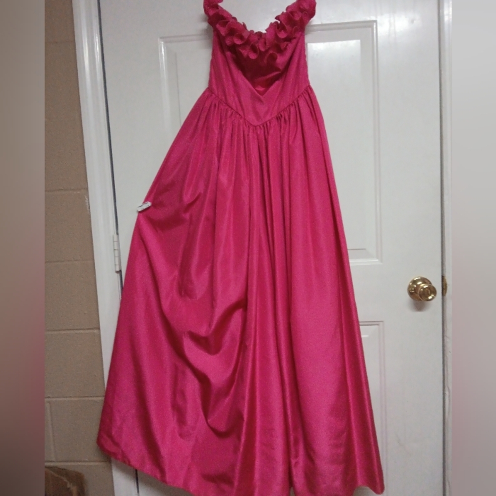 🦄 Vintage Richilene Chic Fuchsia Ruffle Evening Dress Gown Size Large - Picture 3 of 10